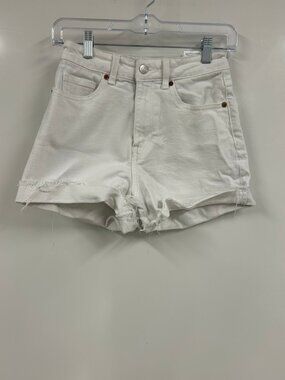 H&M White High Rise Distressed Denim Shorts Summer Minimalist Capsule Coastal